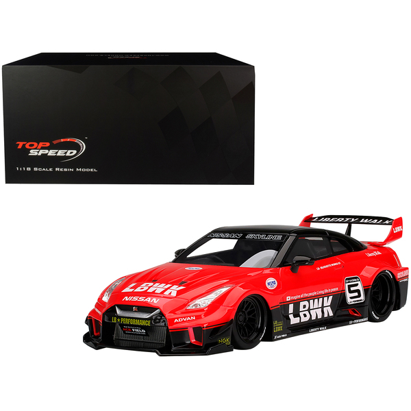Top Speed Nissan 35GT-RR LBWK #5 Red/Black 1/18 Resin Model Car
