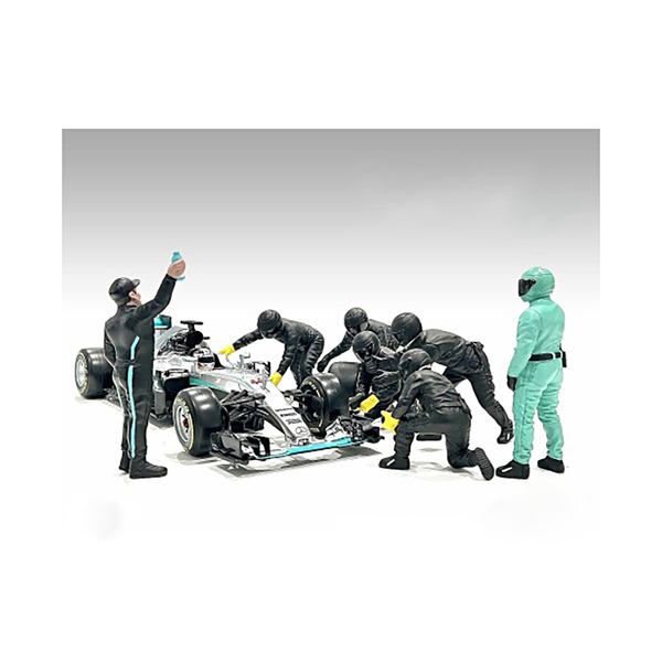 American Diorama 1/43 Scale F1 Pit Crew Black III Set (7 Pcs)