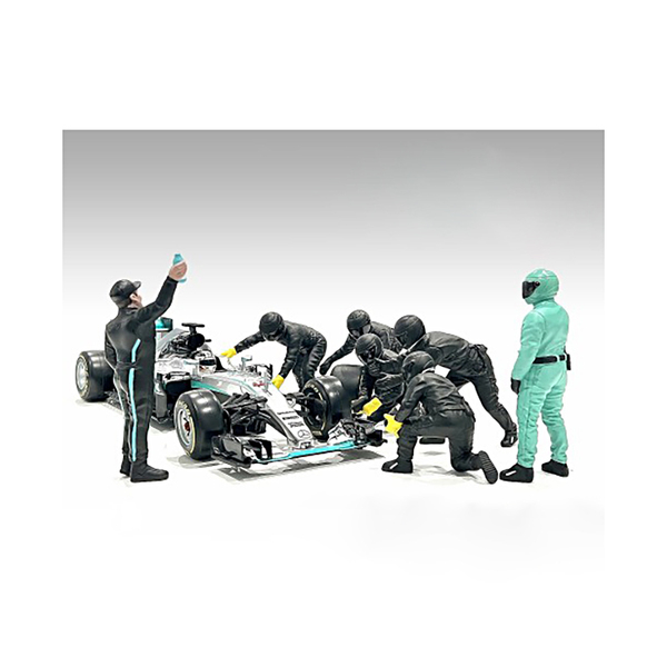 American Diorama 1/18 Scale F1 Pit Crew Black III Set (7 Pcs)
