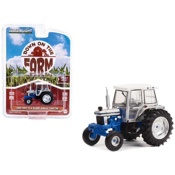 Greenlight 1989 Ford 7610 Silver Jubilee Tractor 1/64 - Silver/Blue