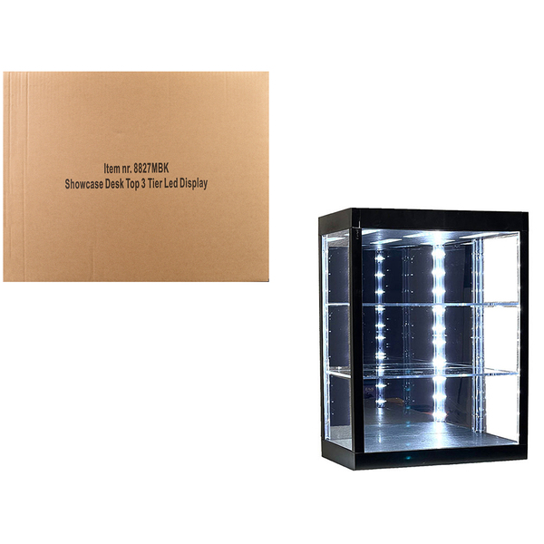 Showcase 8827MBK: 3-Tier Mirrored Display Case, 11.25x7.5x17.5 in