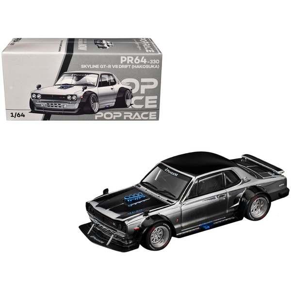 Pop Race Skyline GT-R V8 Drift "Hakosuka" Silver Chrome 1/64